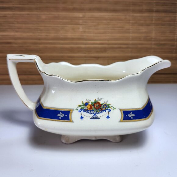 Myott Gravy Boat Dish MYO100 Fruit in Urn Blue Band Scalloped Edge Staffordshire - Picture 6 of 7